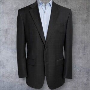 JOS A BANK Men’s Blazer Sport Coat Two‑Button Suit Jacket 44L Brown Plaid Wool